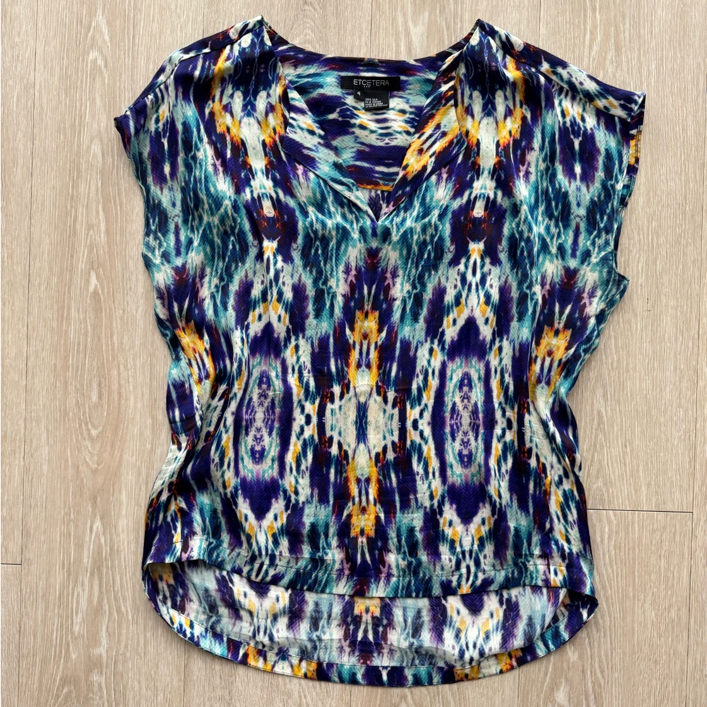 Etcetera Silk Multicolor Patterned Blouse Size Sm… - image 1